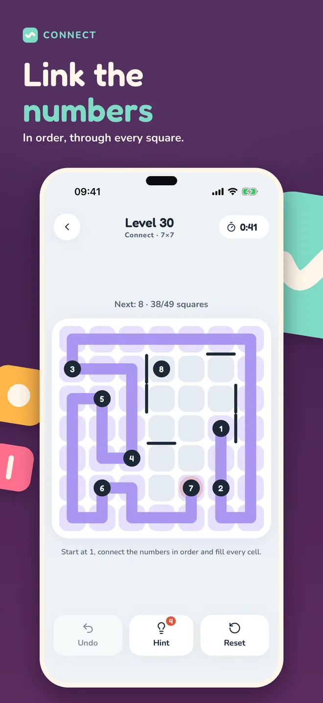Connect: a path from 1 through every number in order
