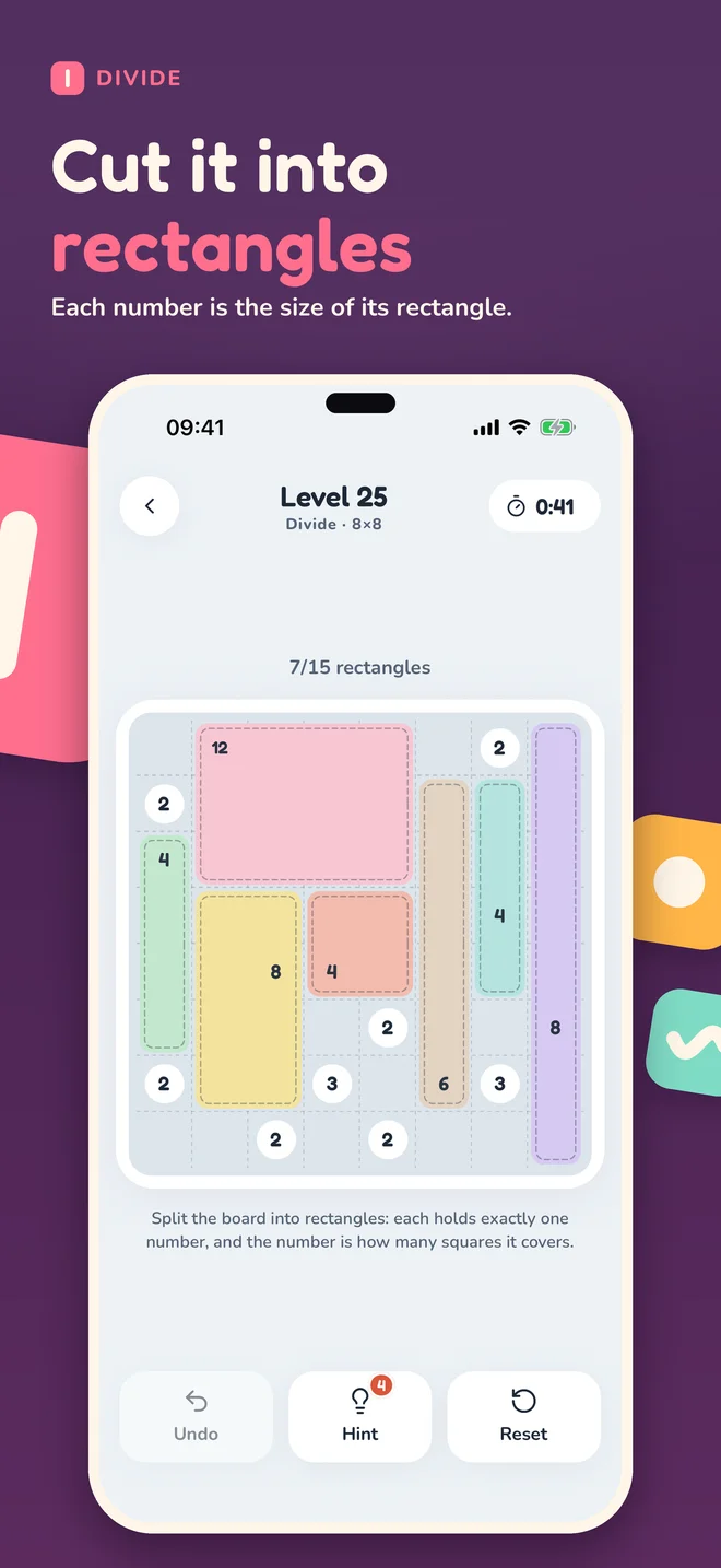 Divide: the board split into rectangles, one number in each